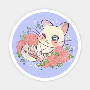 Kawaii Cute Kitty Cat on flowers Magnet